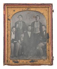 [EARLY PHOTOGRAPHY]. A group of 3 half plate daguerreotypes of large groups, incl. identified family of 5 from Maine.