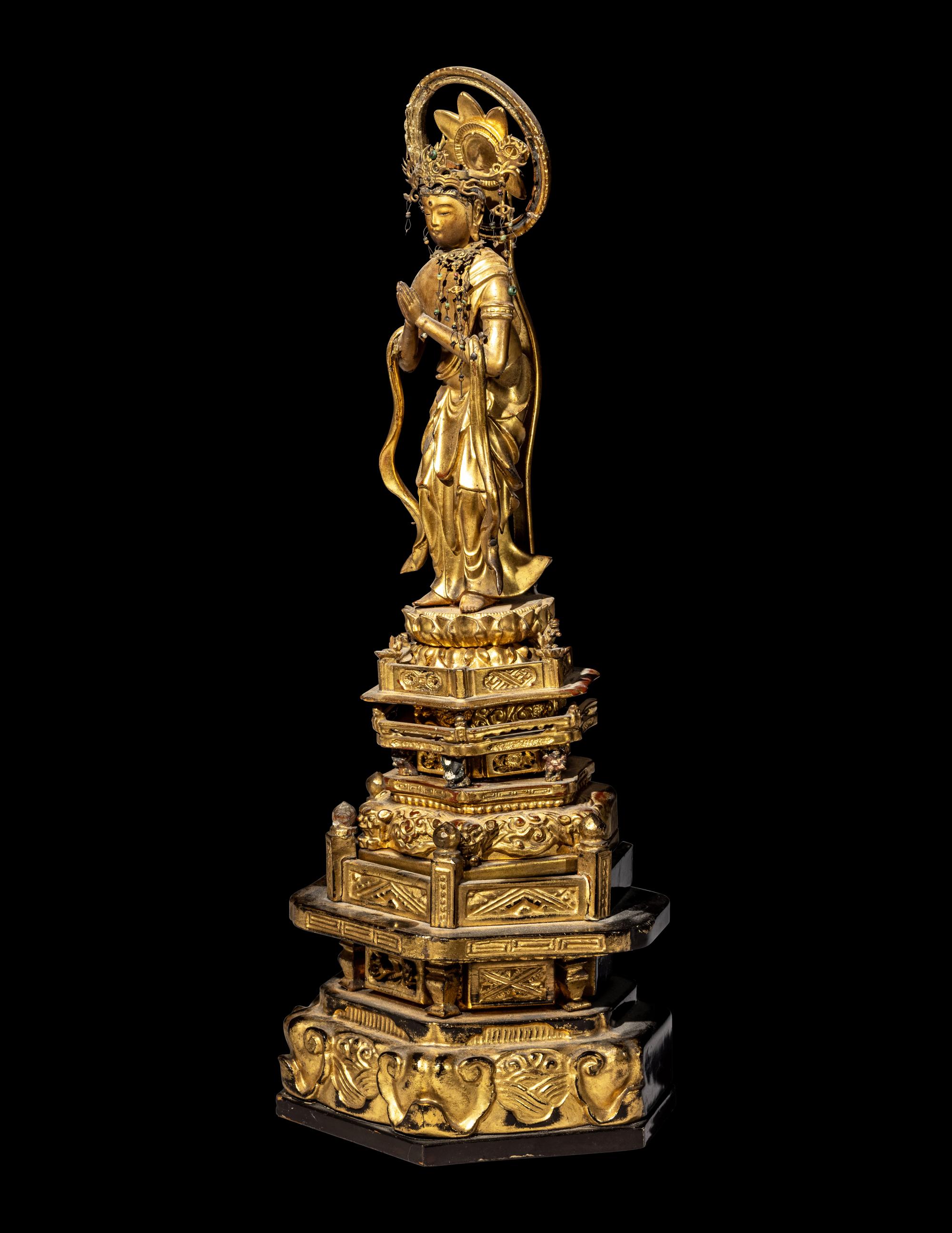 A Japanese Gilt Wood Figure of Kannon