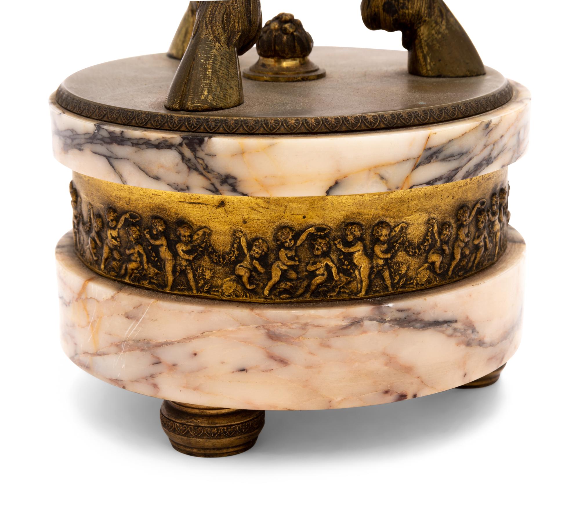 A Pair of Continental Gilt Bronze and Marble Cassolettes