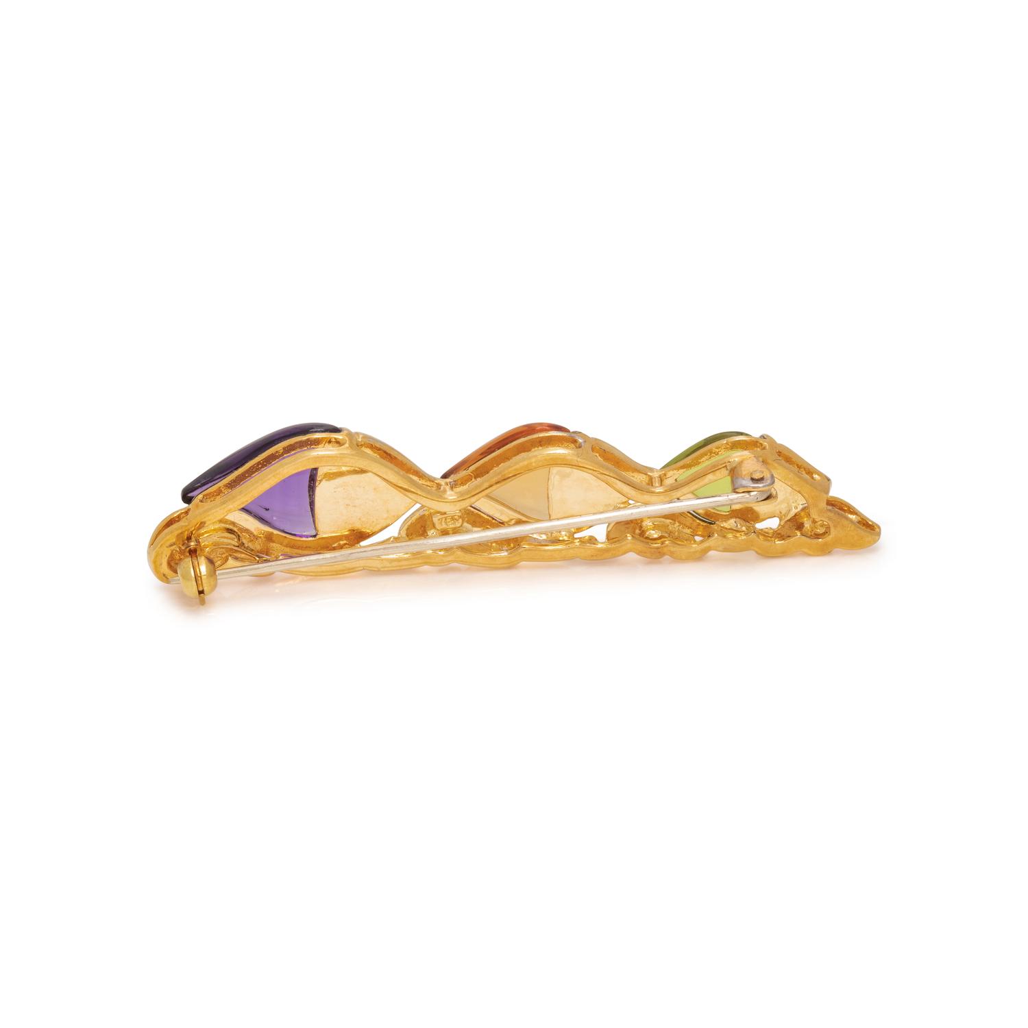 YELLOW GOLD, MULTIGEM AND DIAMOND FISH BROOCH