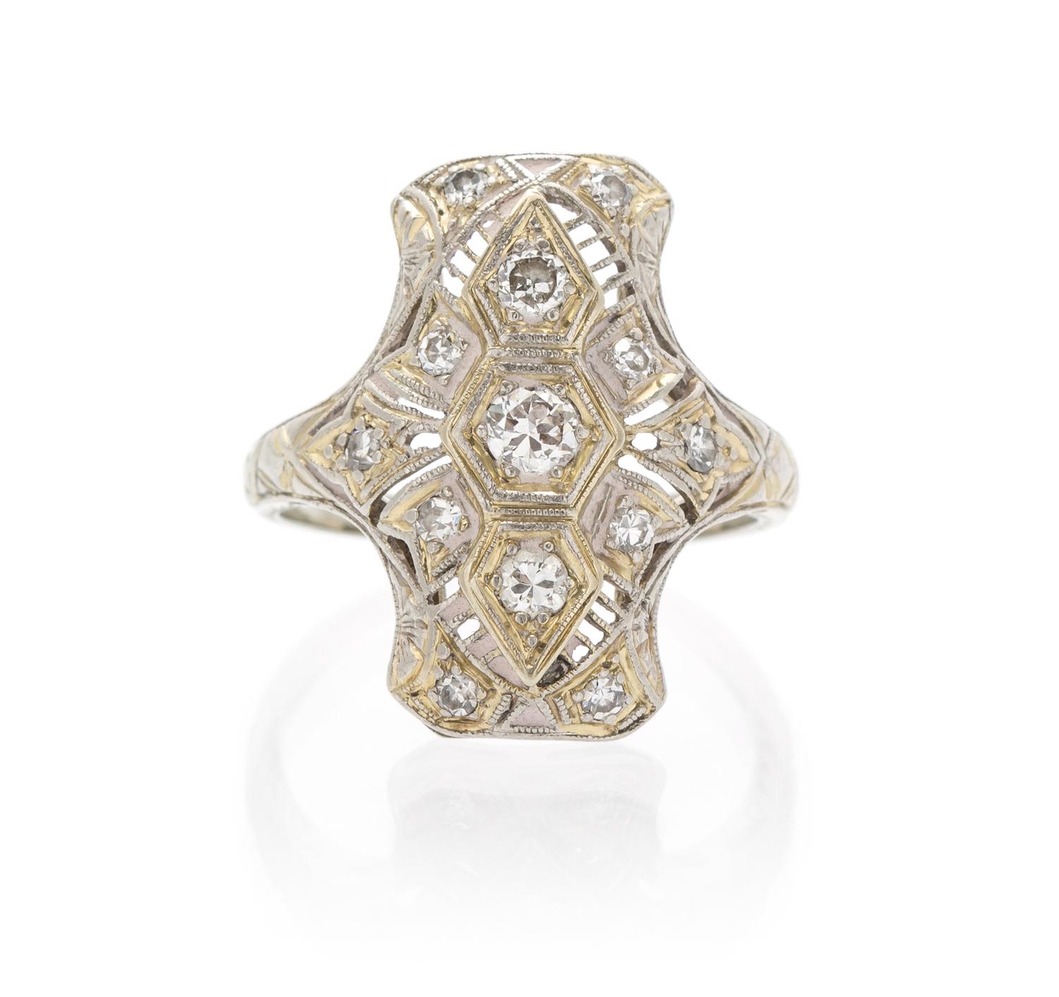 An Antique 18 Karat White Gold, Platinum and Diamond Ring, 2.40 dwts.