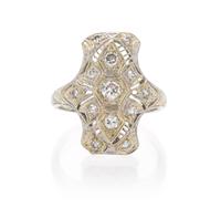 An Antique 18 Karat White Gold, Platinum and Diamond Ring, 2.40 dwts.
