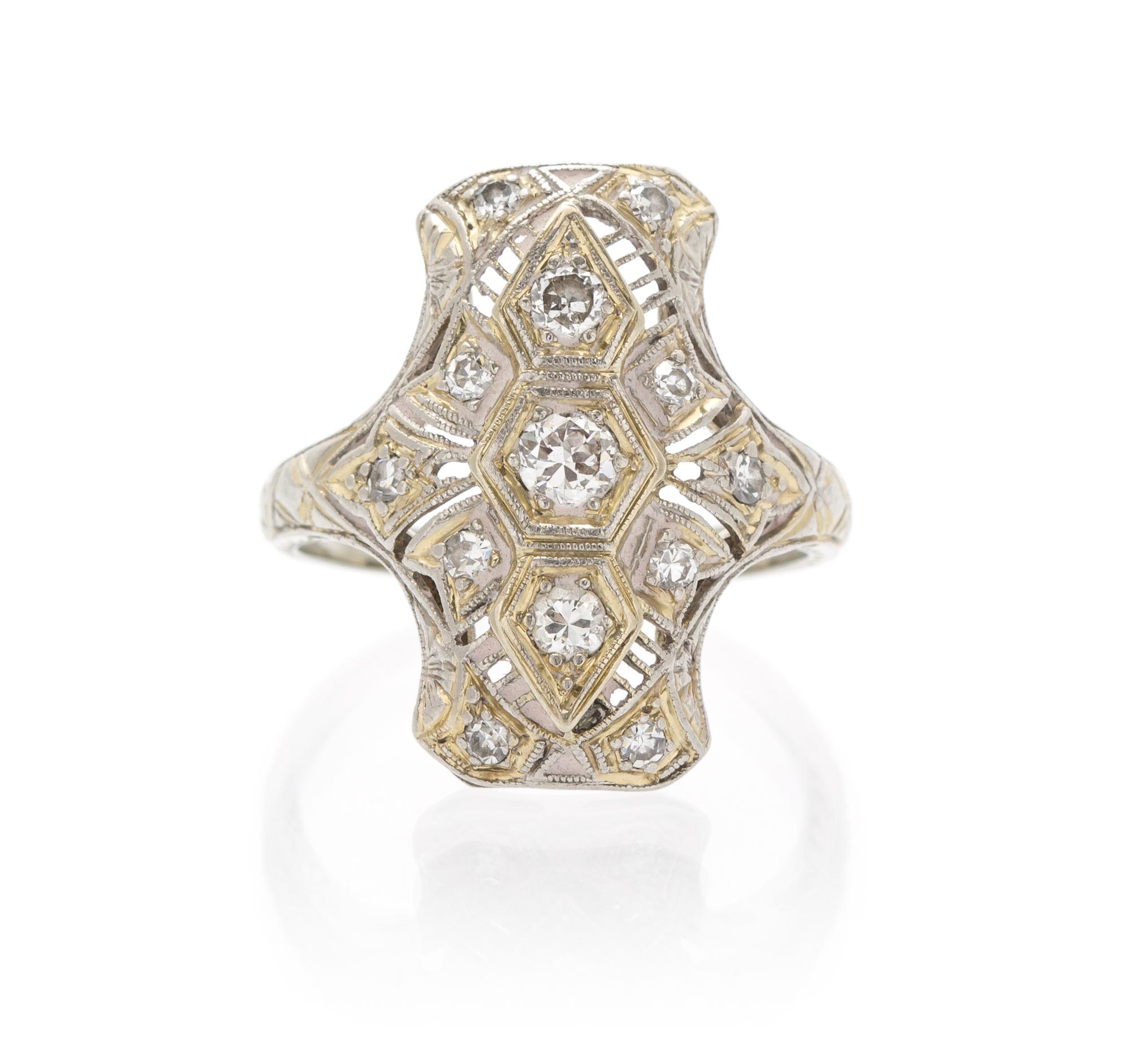 An Antique 18 Karat White Gold, Platinum and Diamond Ring, 2.40 dwts.