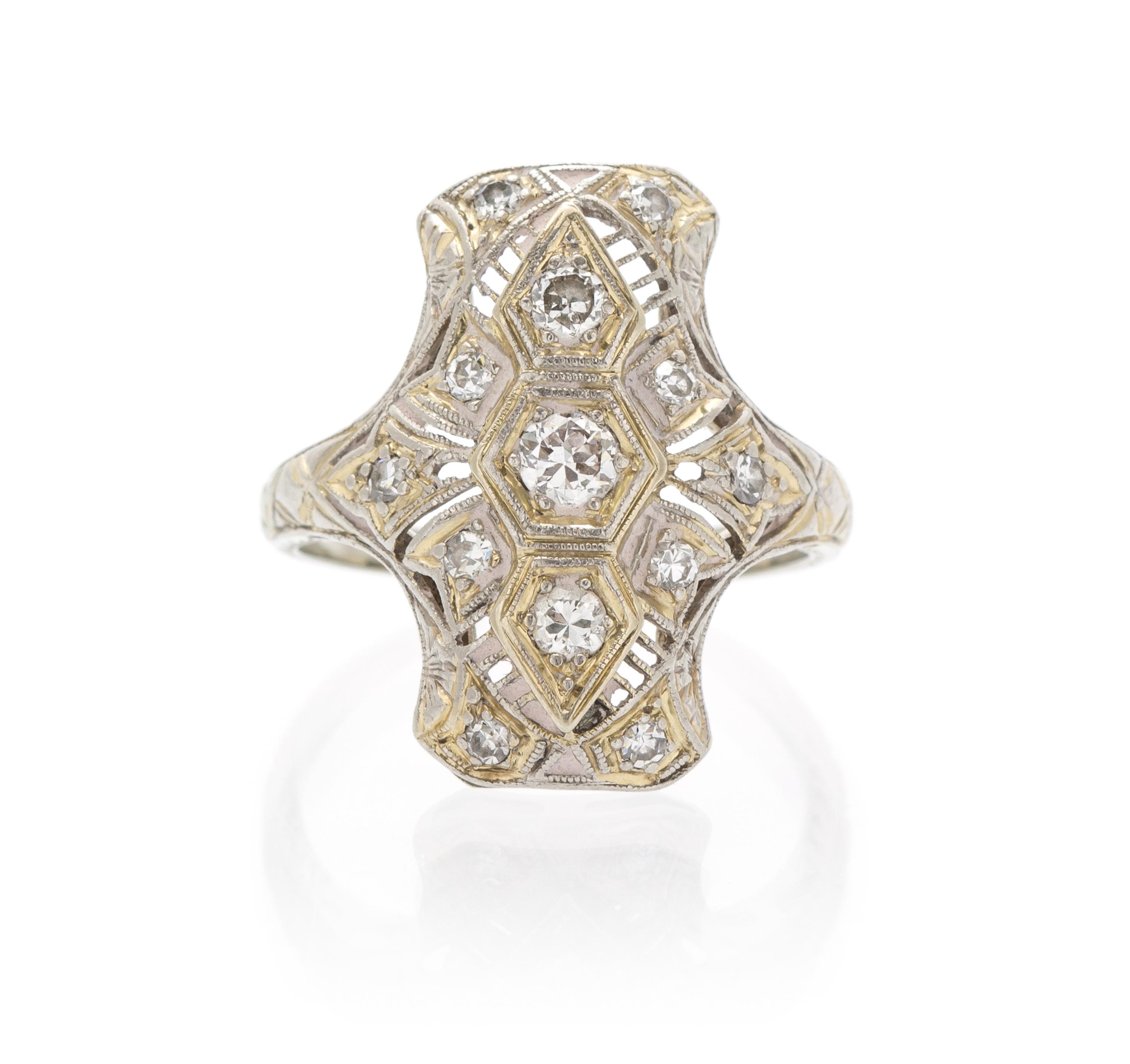 An Antique 18 Karat White Gold, Platinum and Diamond Ring, 2.40 dwts.