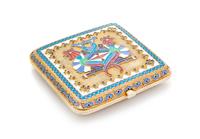 A Russian Silver-Gilt and Enamel Cigarette Case, Mark of Ivan Saltykov, Moscow, 1892, of square form, the lid and underside with polych