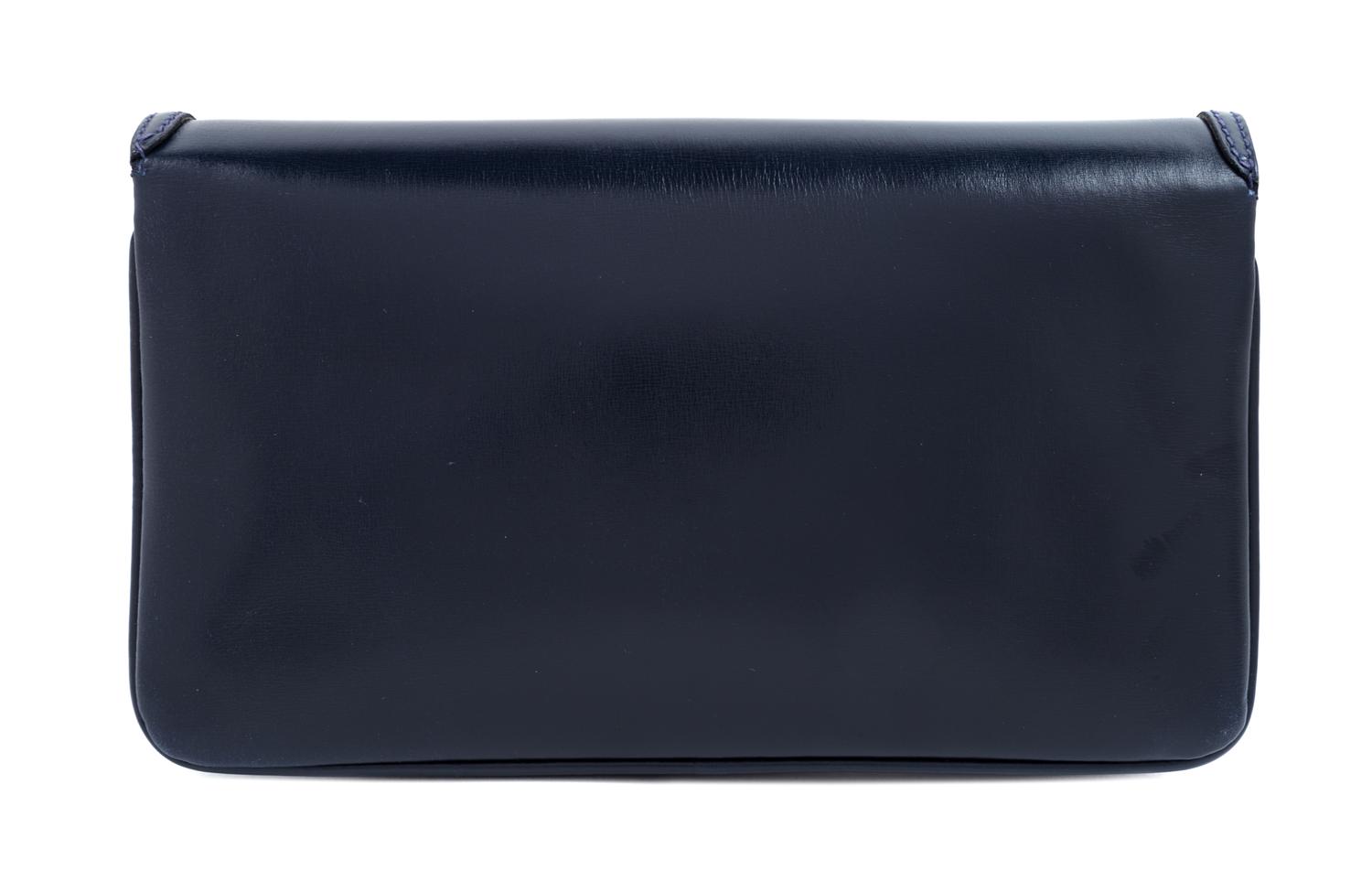 A Gucci Navy Leather Vintage Rectangular Clutch, 5.5" H x 10" W x 1" D.