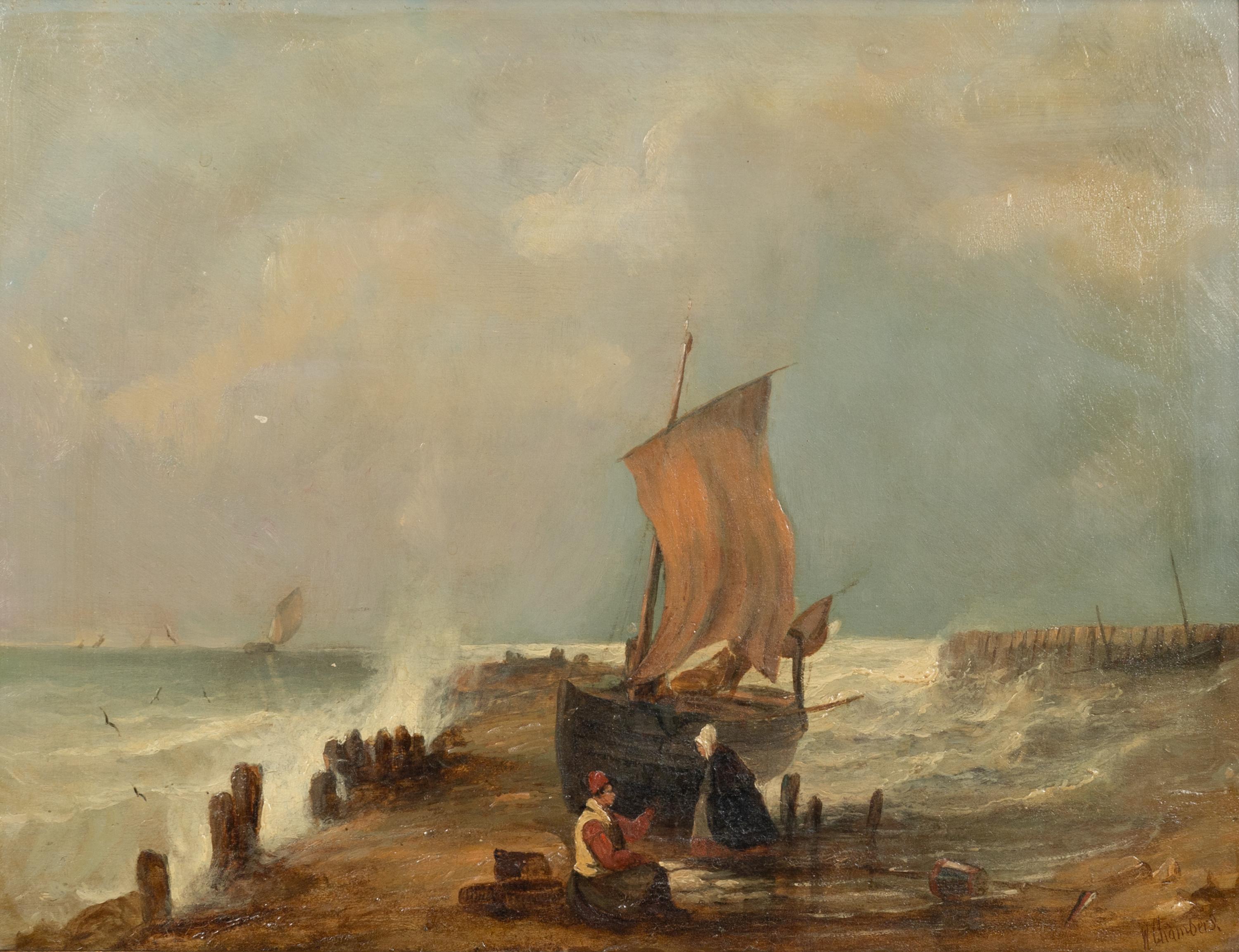 William Chambers (British, 19th Century) — Fisherwomen Chatting by the Seaside