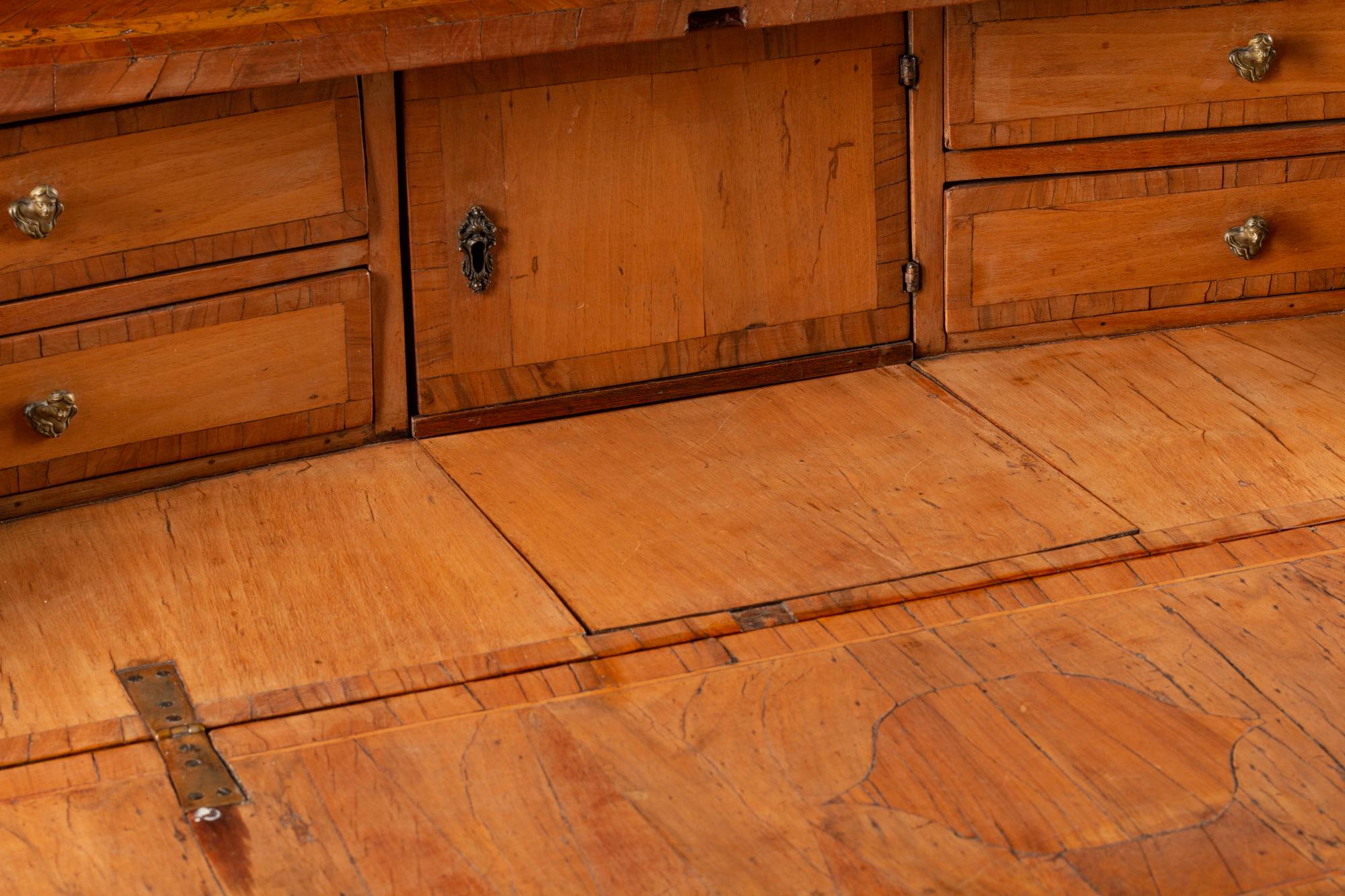 A German or Austrian Walnut and Marquetry Slant-Front Bureau