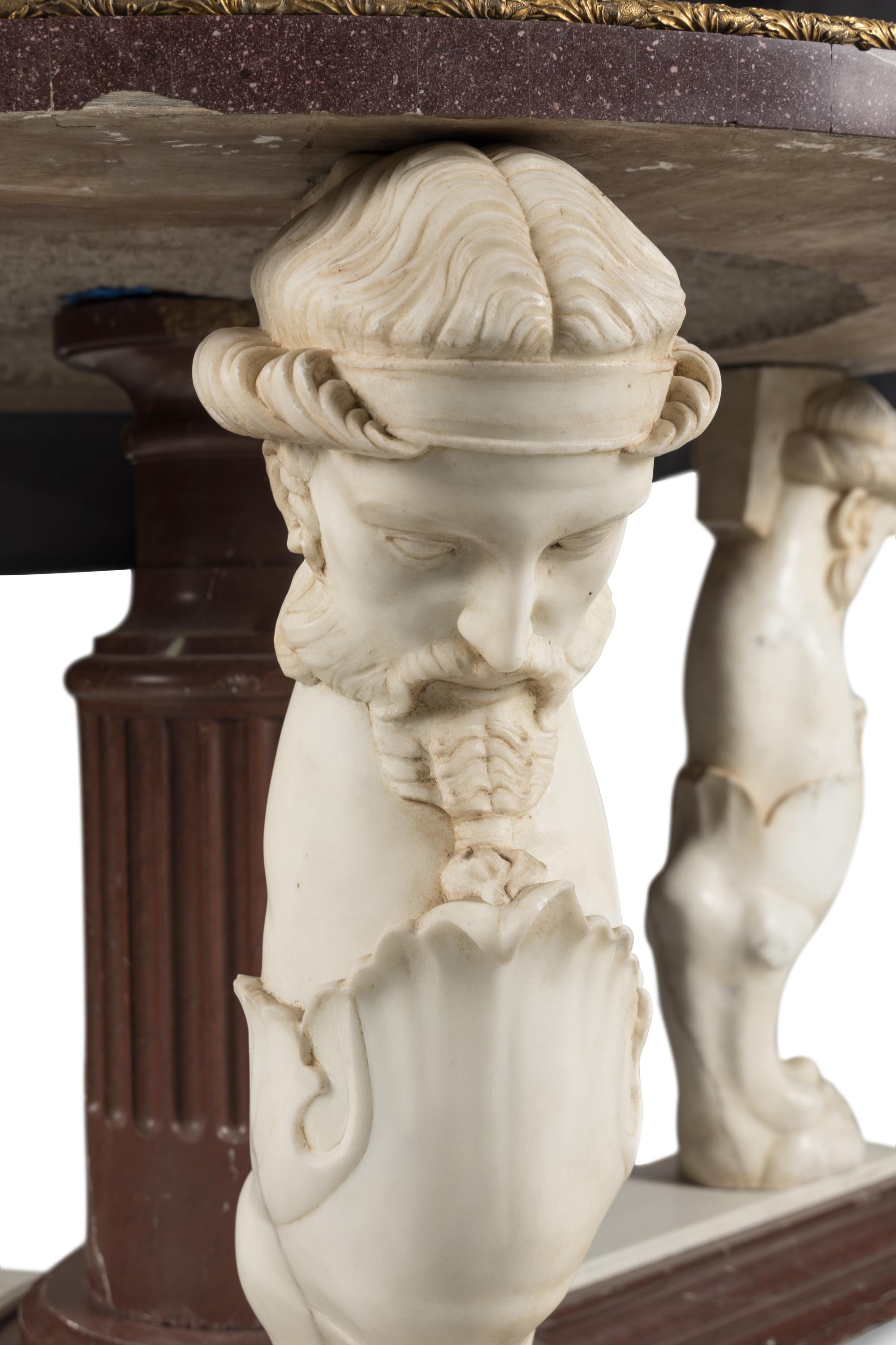 A Neoclassical Style Pietra Dura and Carved Marble Center Table