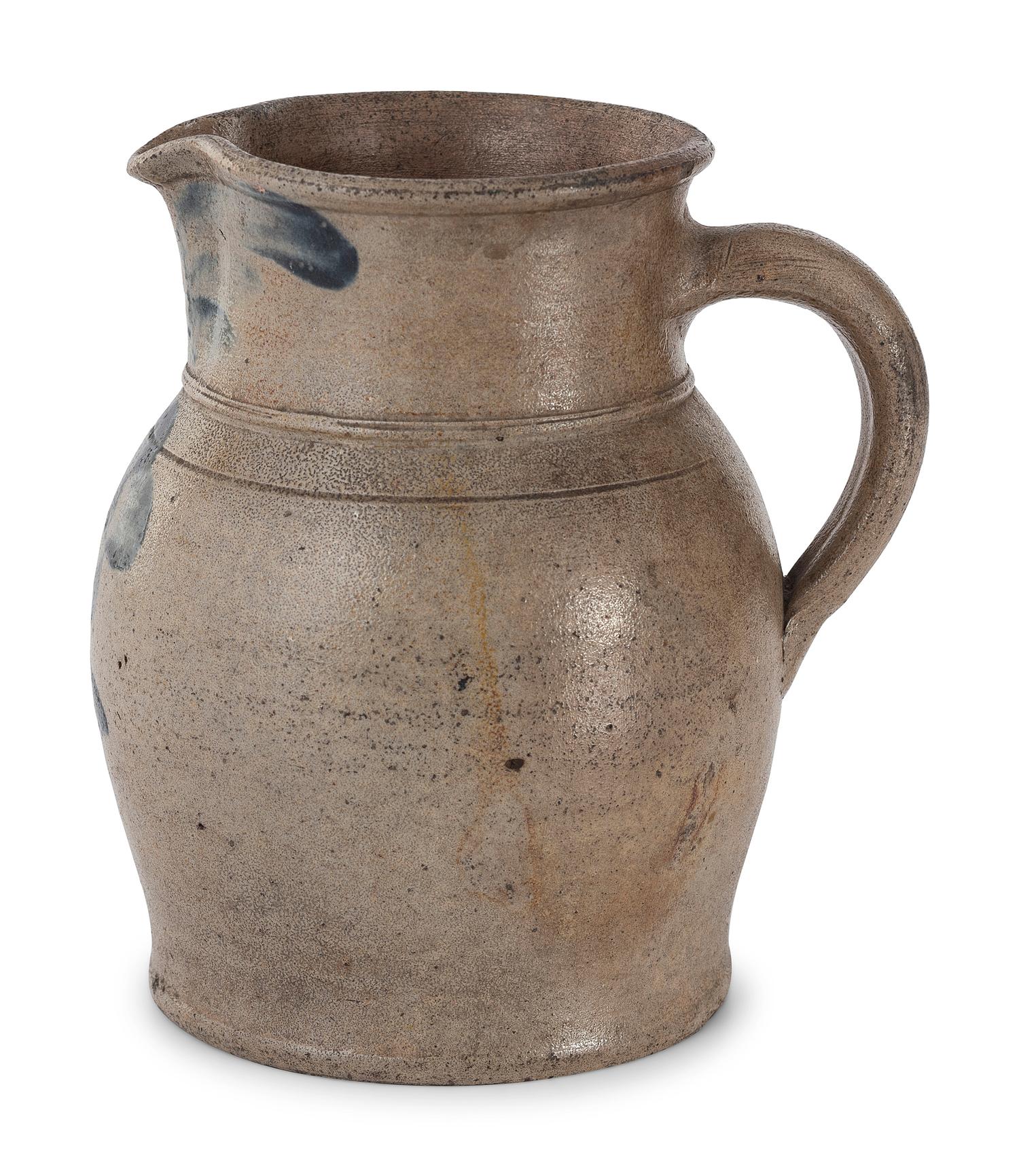 Three Cobalt Decorated Stoneware Pitchers