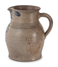 Three Cobalt Decorated Stoneware Pitchers