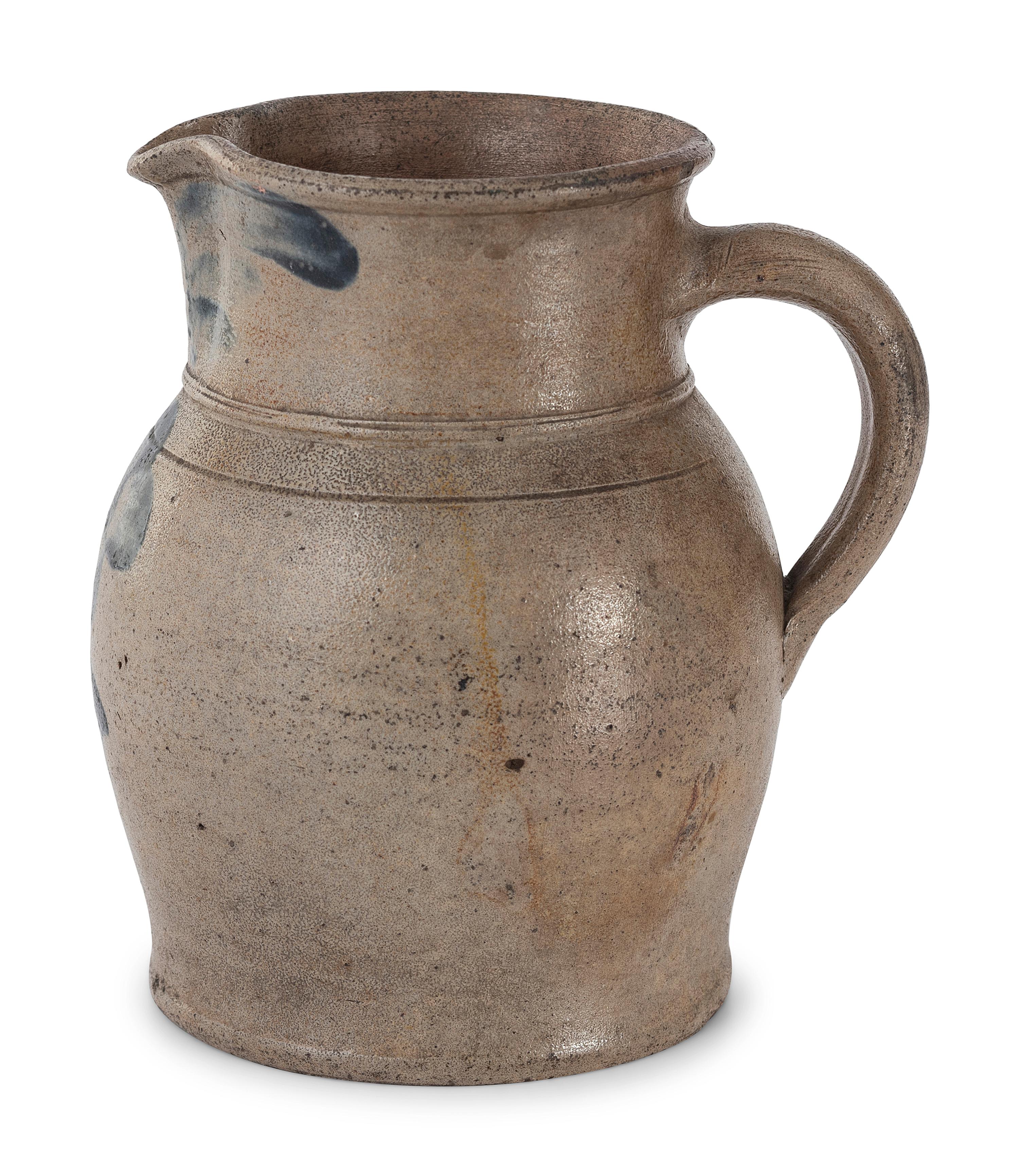 Three Cobalt Decorated Stoneware Pitchers