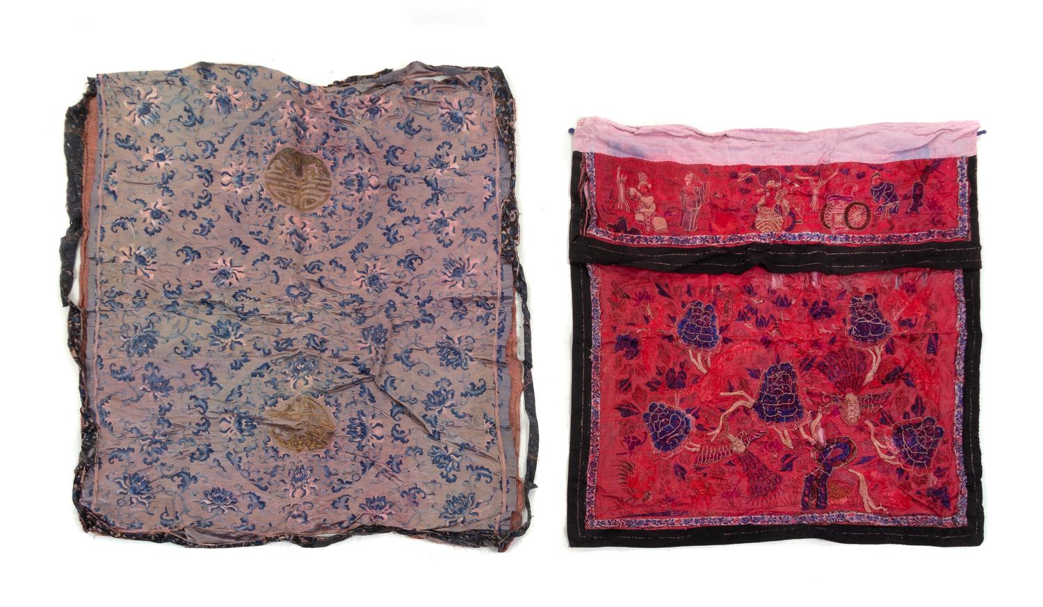 Five Chinese Embroidered Silk Panels