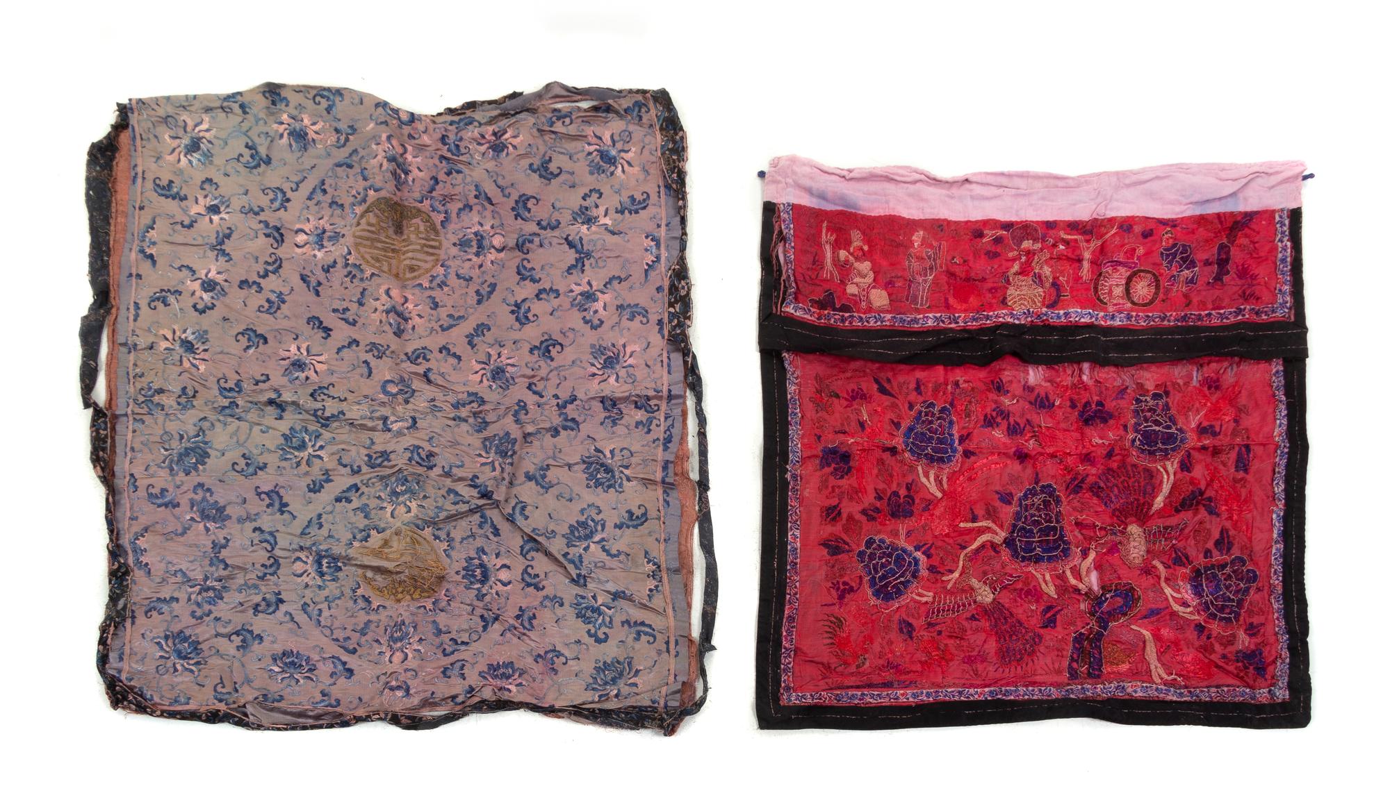 Five Chinese Embroidered Silk Panels