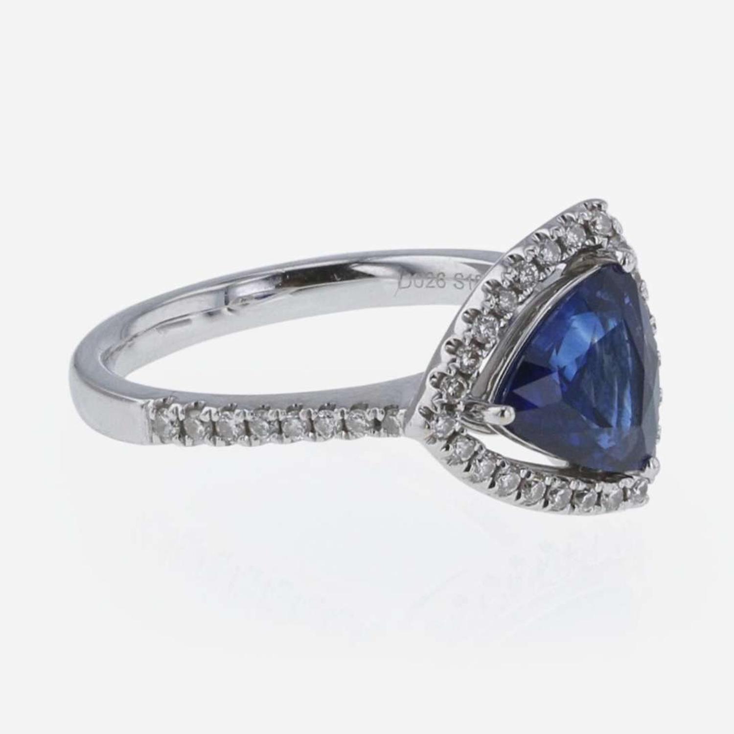 Sapphire, Diamond, and 18K White Gold Chow Tai Fook Ring