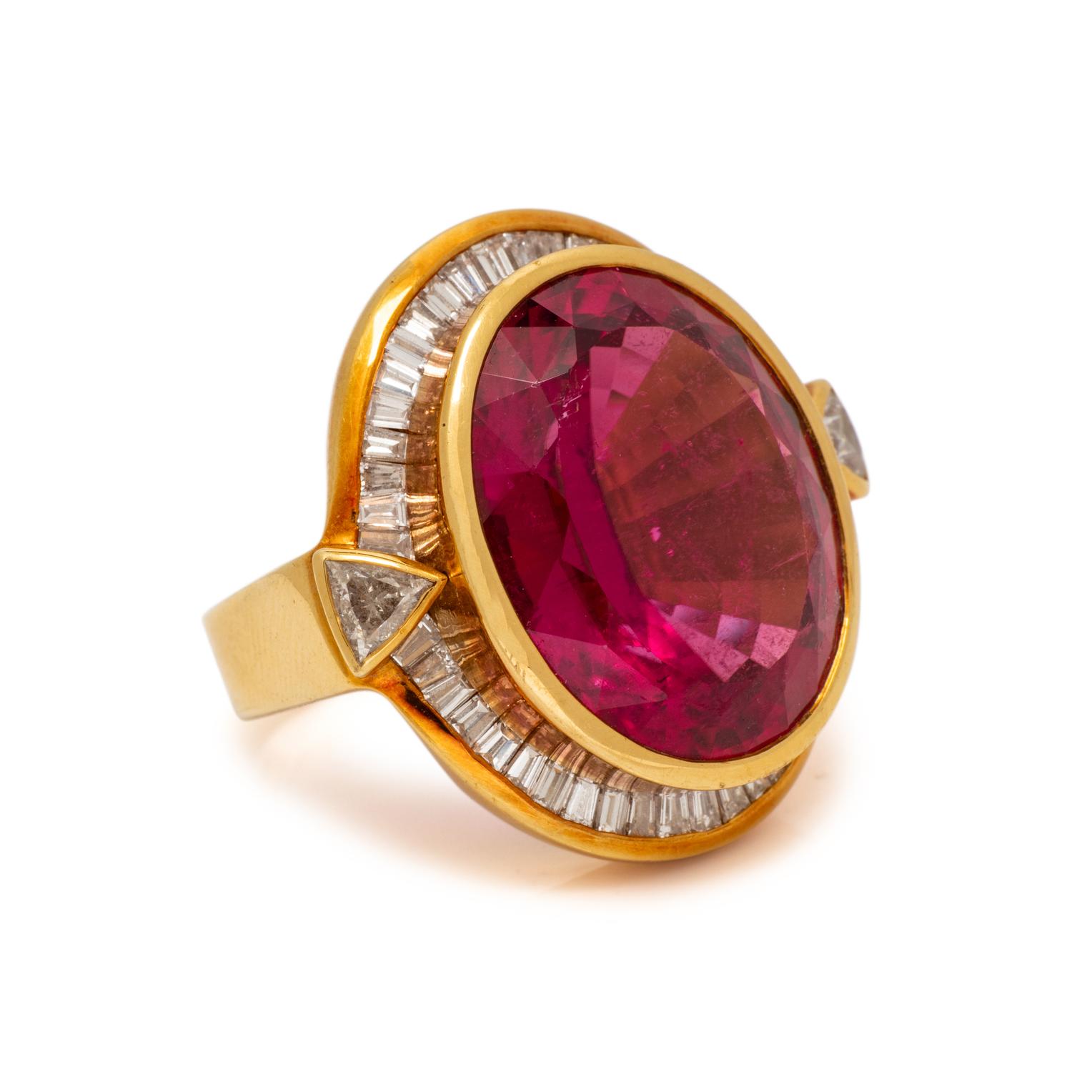 H. STERN, RUBELLITE TOURMALINE AND DIAMOND RING