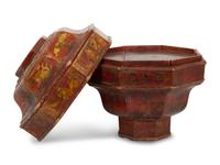 A Chinese Parcel Gilt Red Lacquer Octagonal Lidded Box