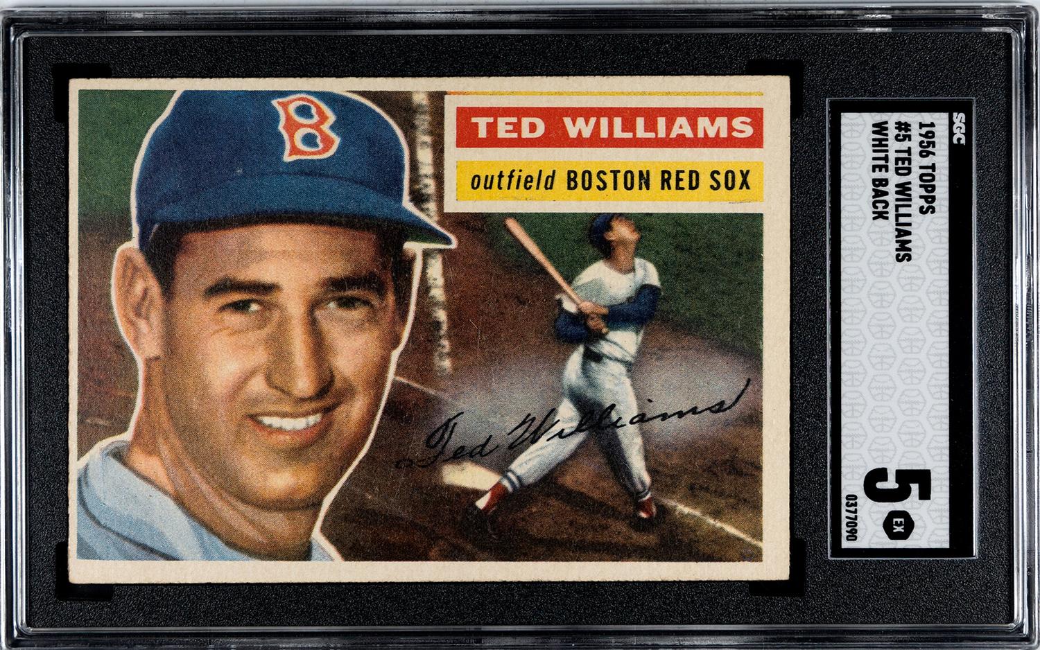 A 1956 Topps Ted Williams White Back Baseball Card No. 5 (SGC 5 EX)