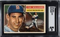 A 1956 Topps Ted Williams White Back Baseball Card No. 5 (SGC 5 EX)