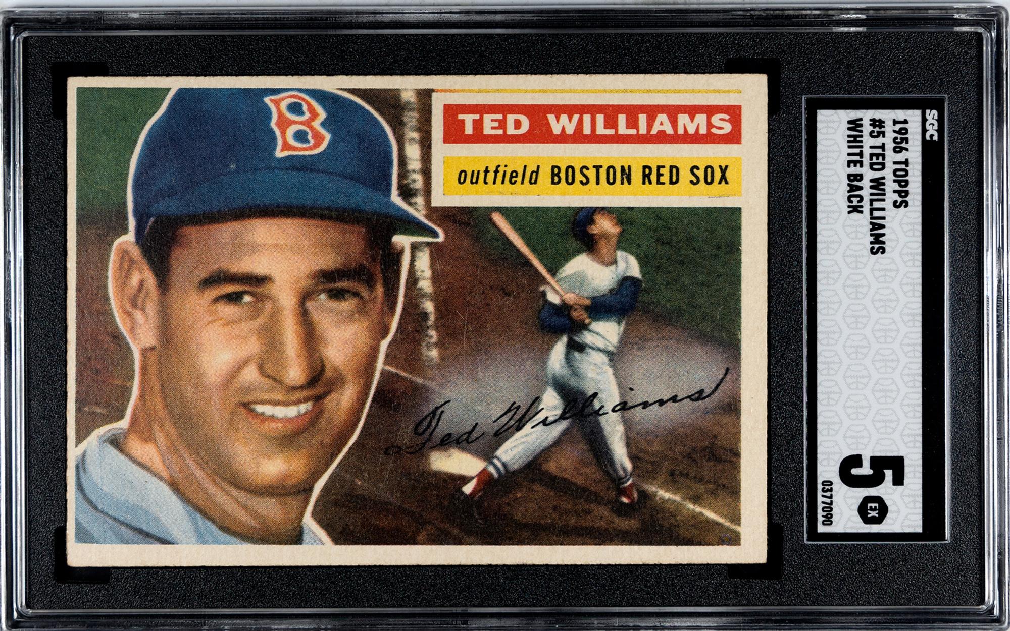 A 1956 Topps Ted Williams White Back Baseball Card No. 5 (SGC 5 EX)