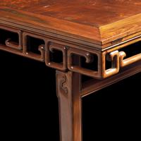 A Chinese Hardwood and Huamu Side Table, Bianzhuo , 20th Century 二十世紀 樺木及硬木拐子龍紋邊桌