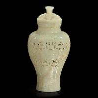 A Chinese carved pale celadon jade reticulated vase and cover 透雕青白玉盖樽 Qing dynasty ?