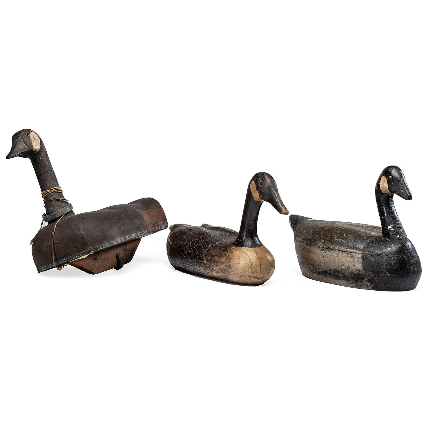 Three Painted Wood Geese Decoys