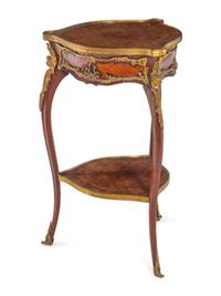 A Louis XV Style Gilt Bronze Mounted Kingwood and Parquetry Side Table