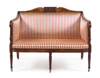 A Federal Carved and Inlaid Mahogany Bowfront Settee Attributed to Samuel Mcintire, Salem, Massachusetts, Circa 1785-1805