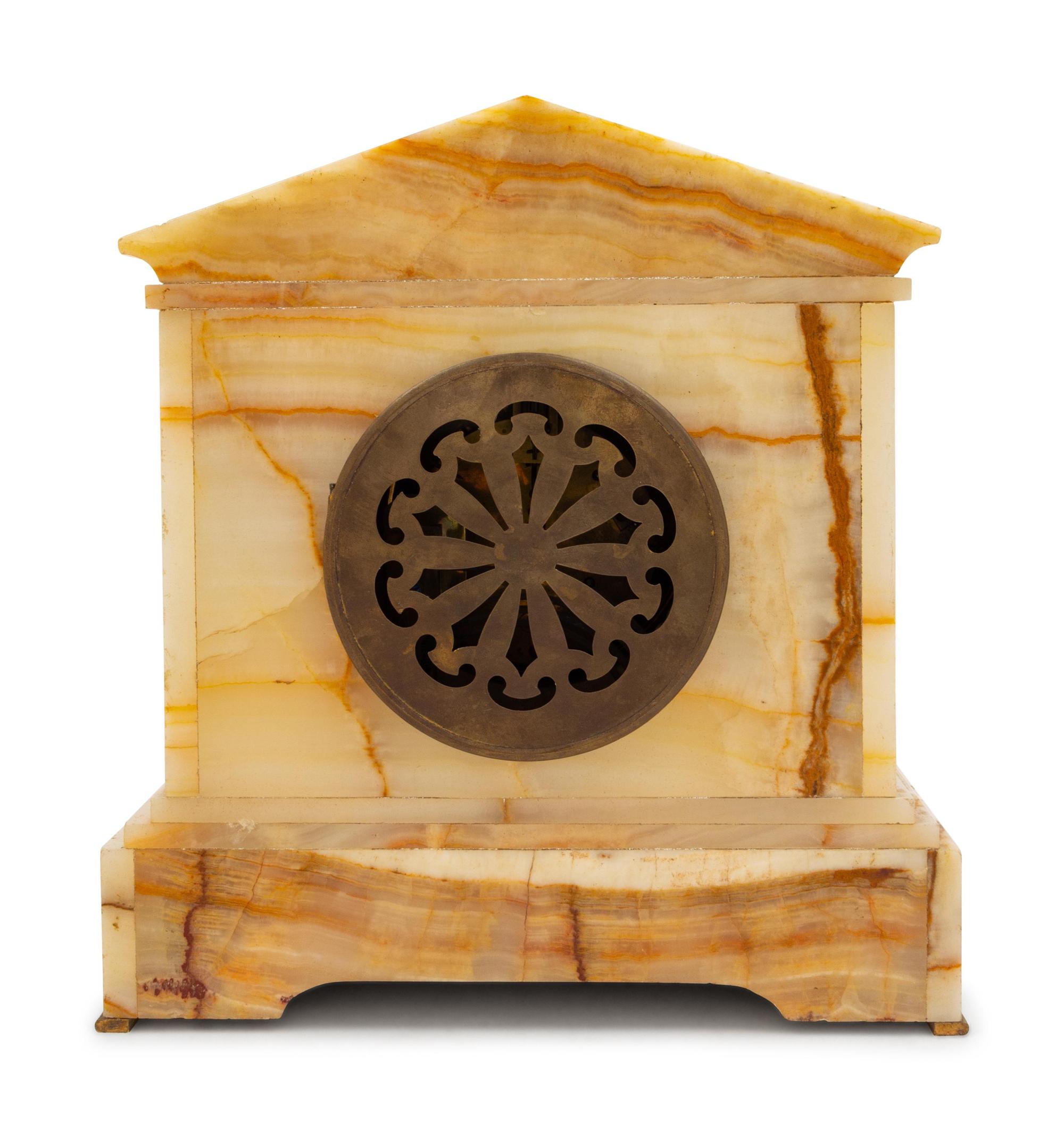 A Gilt-Metal Mounted Onyx Mantel Clock