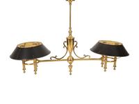 A Brass Billiard Lamp with Tole Shades — 20th Century