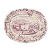 A Staffordshire Historical Mulberry Transfer-Decorated Platter Depicting the Penitentiary in Allegheny Near Pittsburgh, Pennsylvania