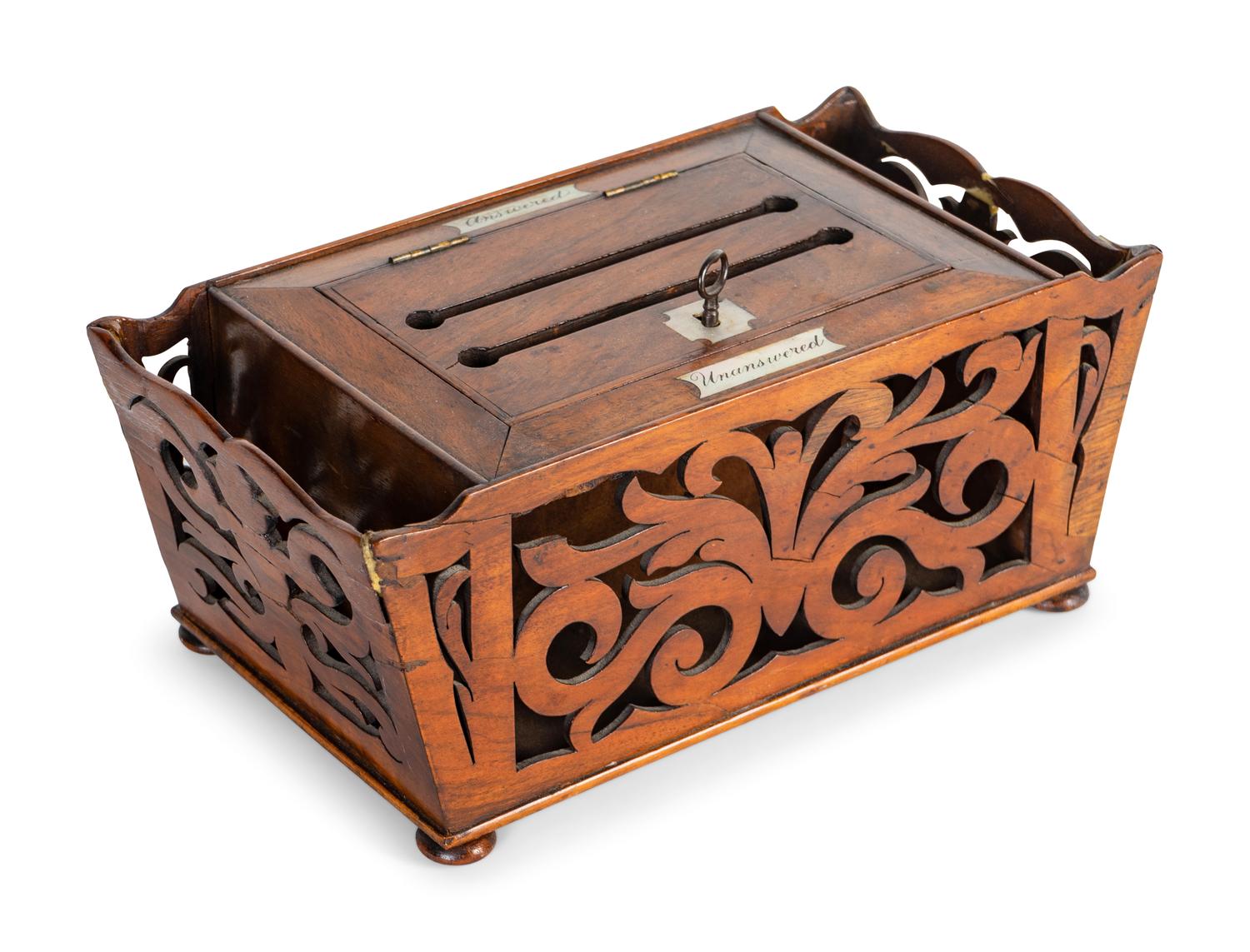 An English Mother-of-Pearl Inset Mahogany Letter Box — 19TH CENTURY