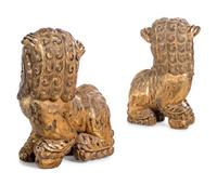 A Pair of Gilt Decorated Lion Figures