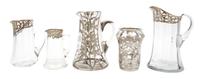 A Group of Five Silver Overlay Glass Table Articles Height of tallest 10 inches.