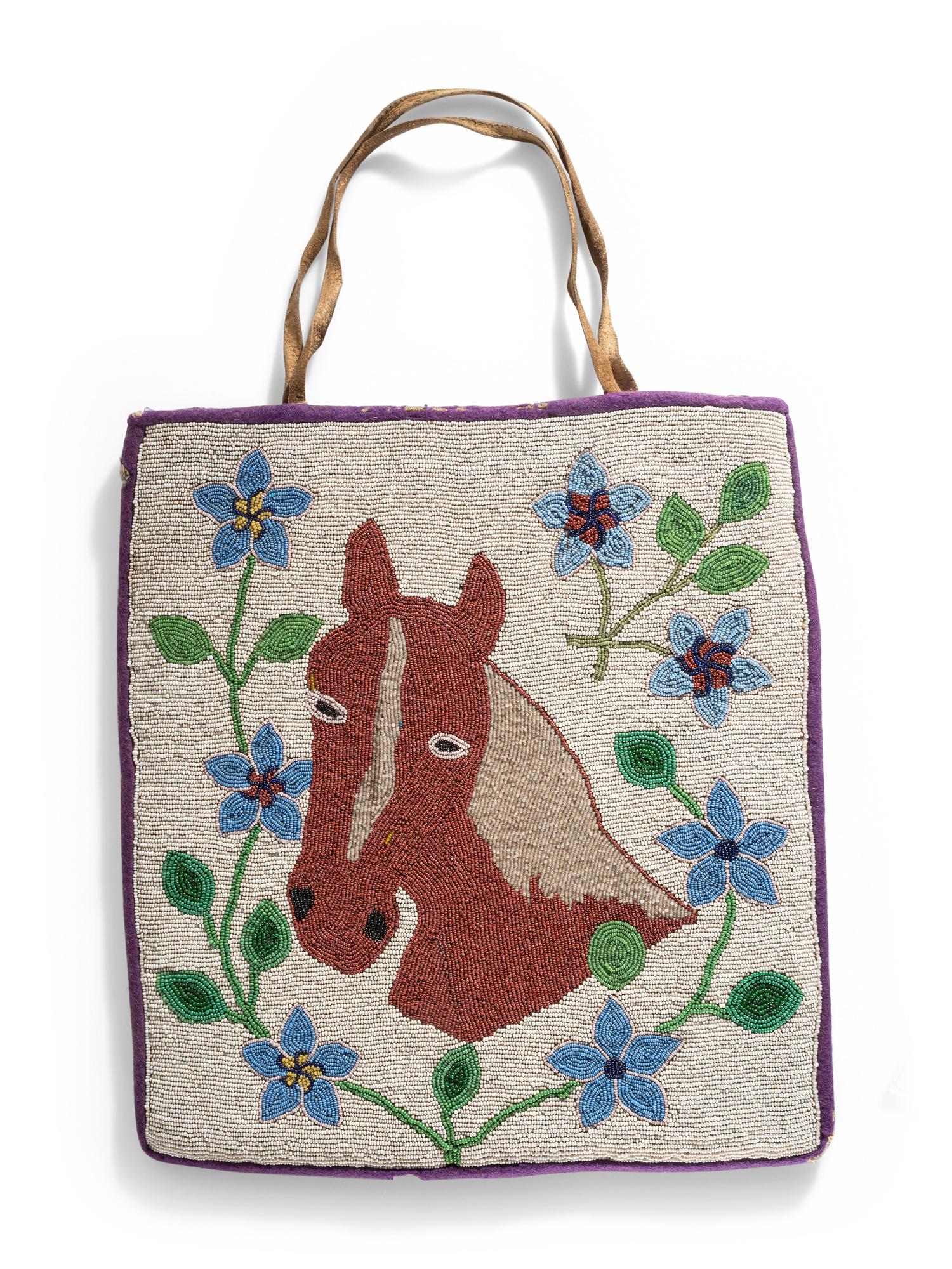 Plateau Beaded Flat Bag, with Pony and Star Flowers