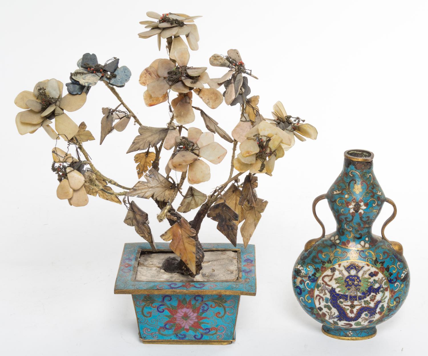 Two Cloisonne Enamel Articles Height 12 inches.