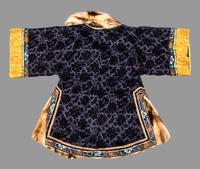 A Navy Blue Ground Cut Velvet, Embroidered Silk and Fur-Lined Lady's Robe