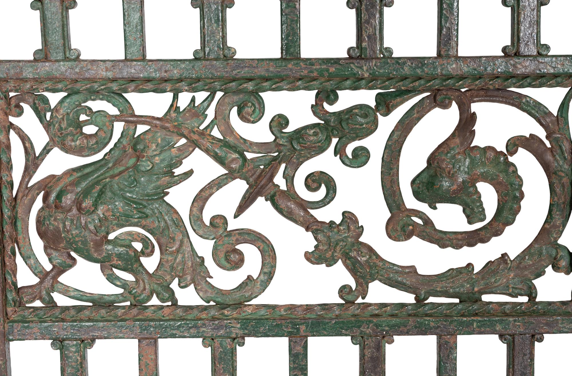 A Pair of French Green-Painted Wrought Iron Gates