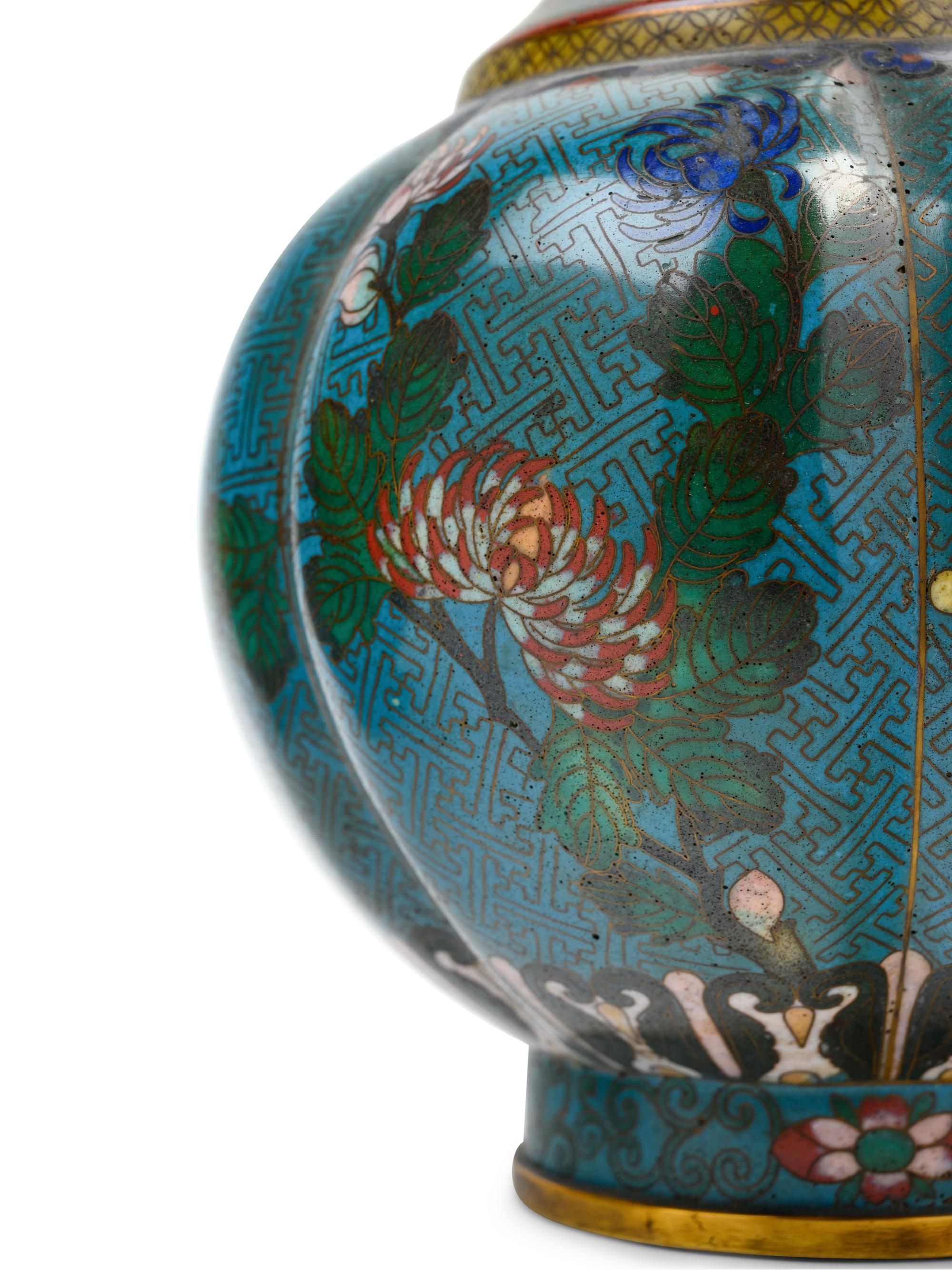 A Pair of Chinese Export Cloisonné Enamel Vases