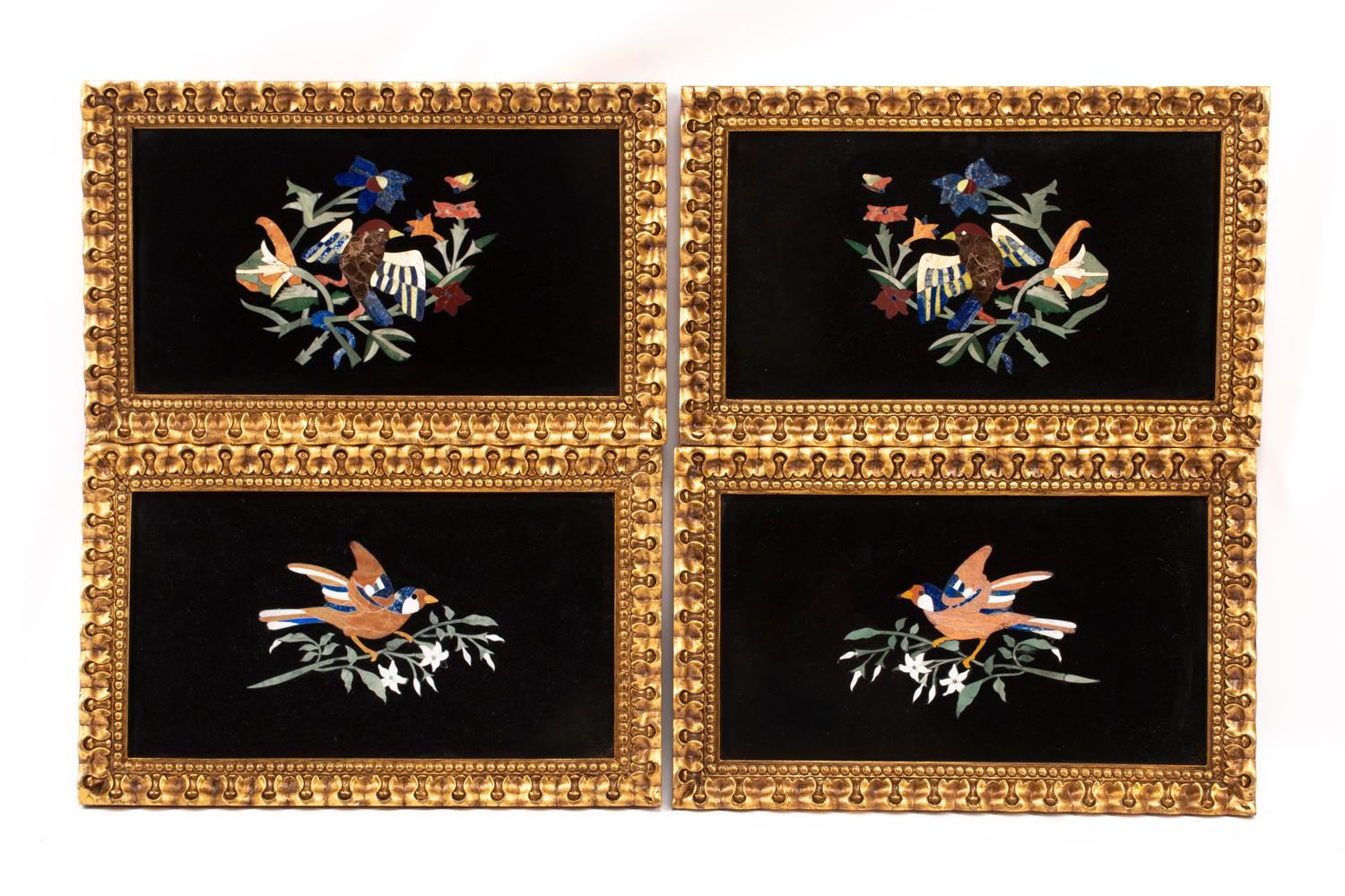 A Set of Four Italian Pietra Dura Plaques in Giltwood Frames