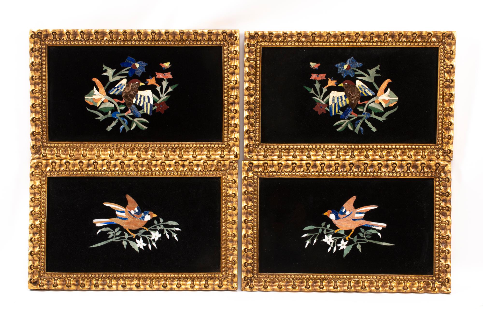 A Set of Four Italian Pietra Dura Plaques in Giltwood Frames