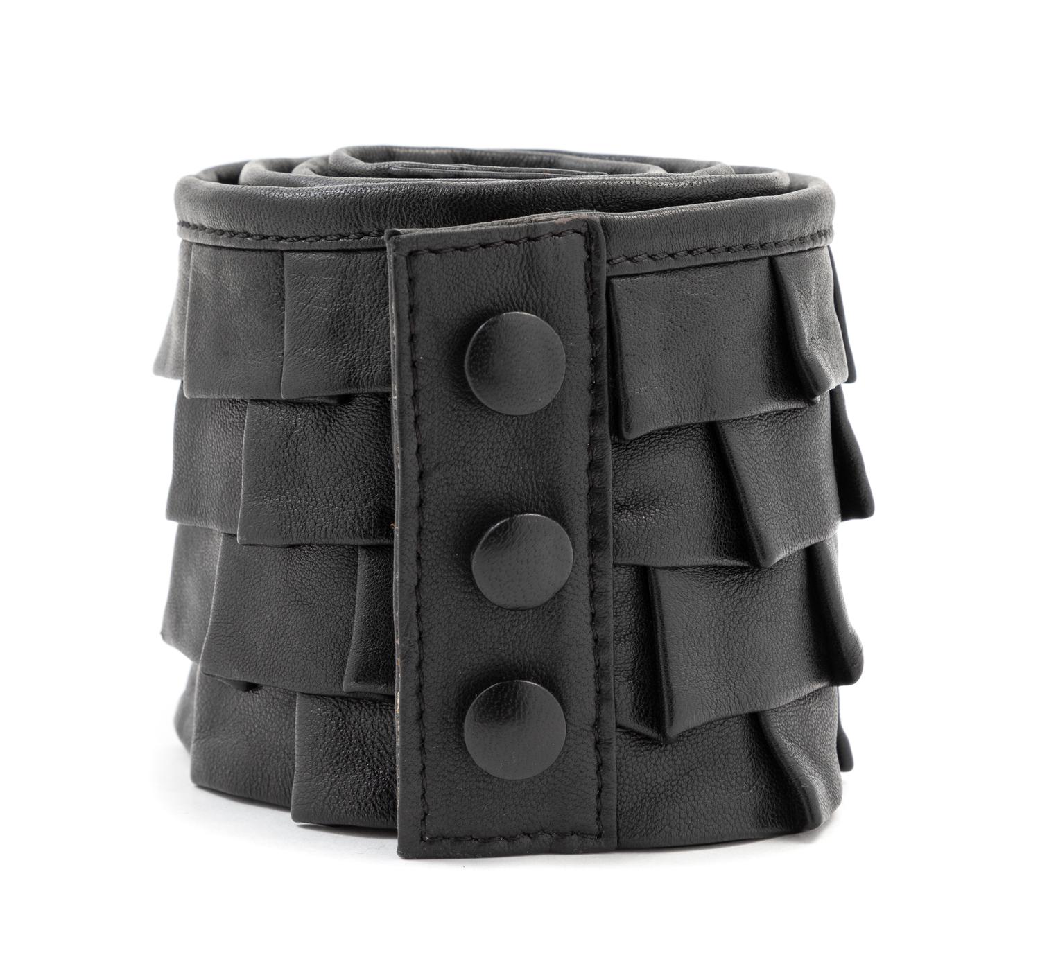 Miss June Black Leather Layered Ruffle Belt, 1980-90s