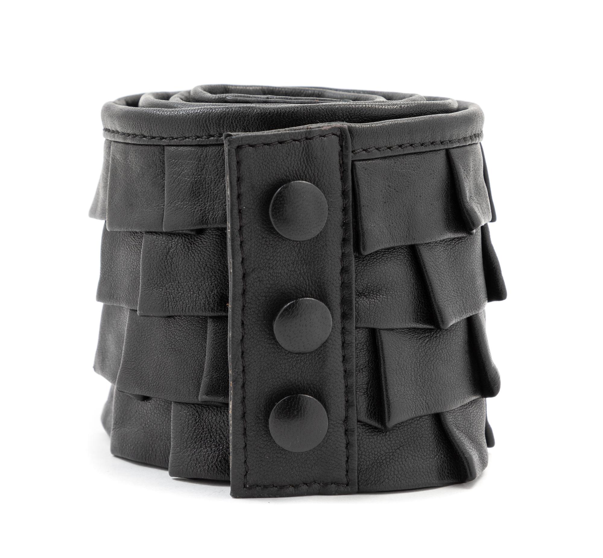 Miss June Black Leather Layered Ruffle Belt, 1980-90s