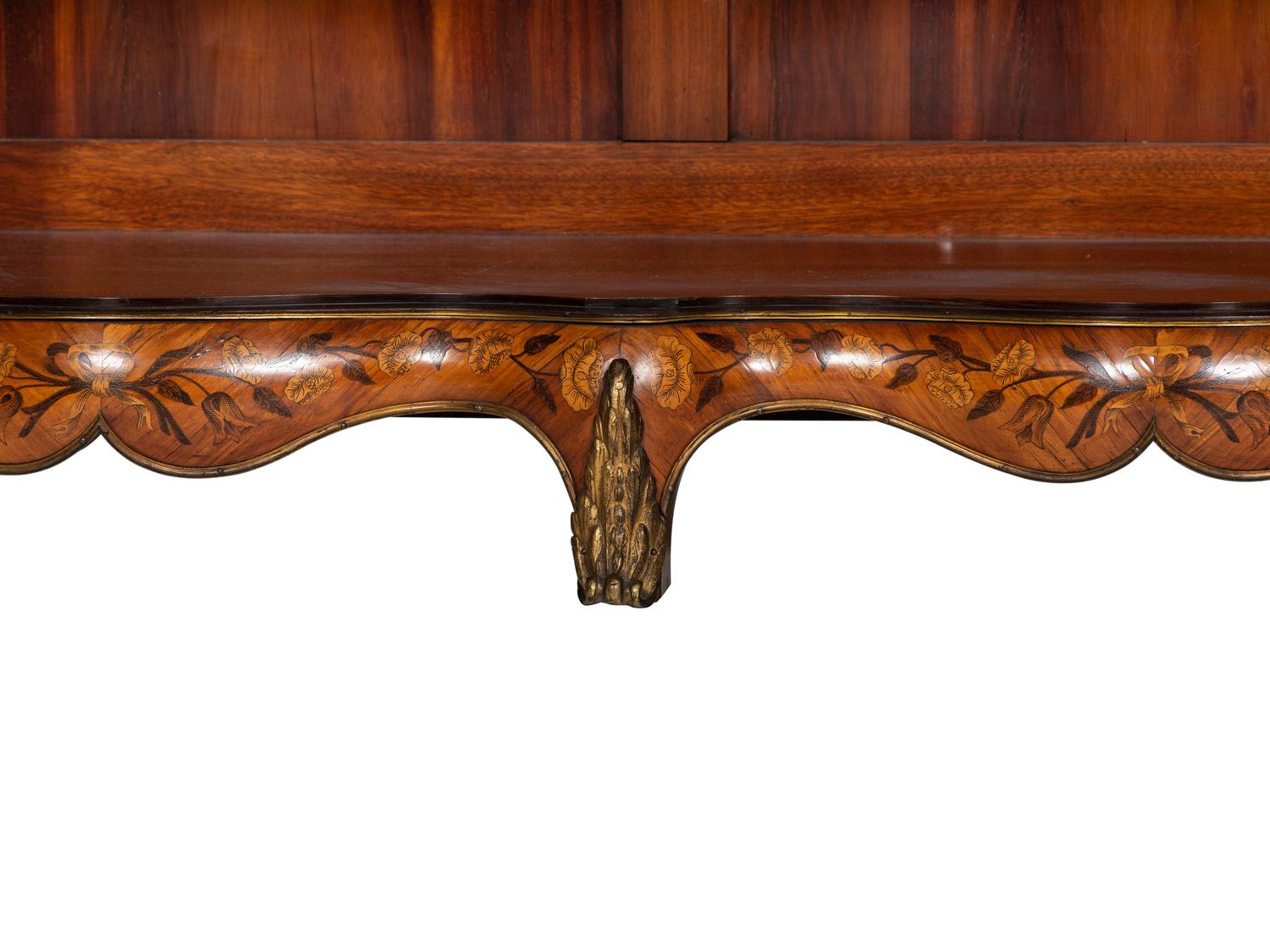 A Louis XV Style Gilt Bronze Mounted Marquetry Serpentine-Front Vitrine Cabinet