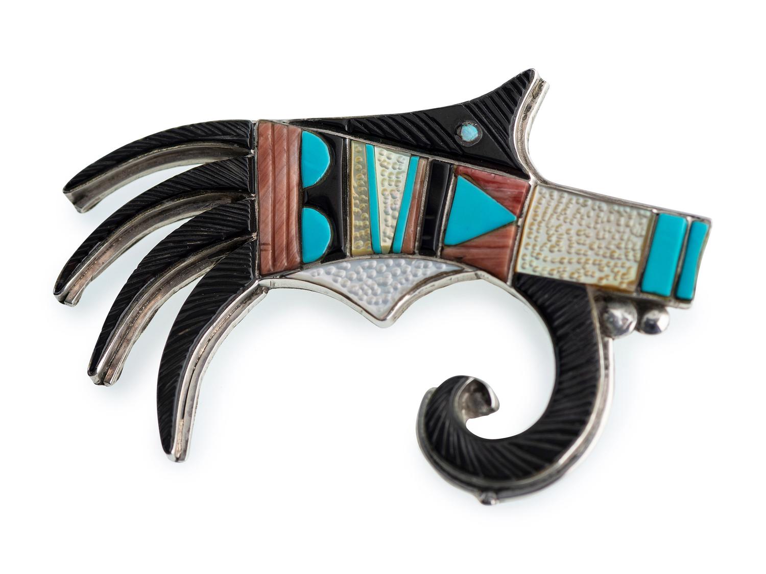 Silver and Mosaic Inlay Sikyátki Pendant / Brooch