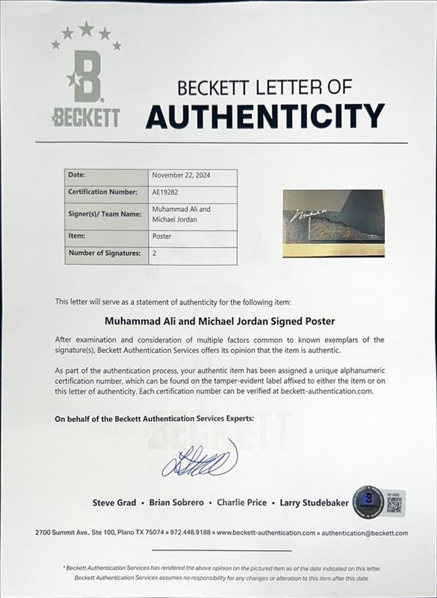 A Michael Jordan and Muhammad Ali Dual Signed Autograph Display (Beckett Authentication Services)