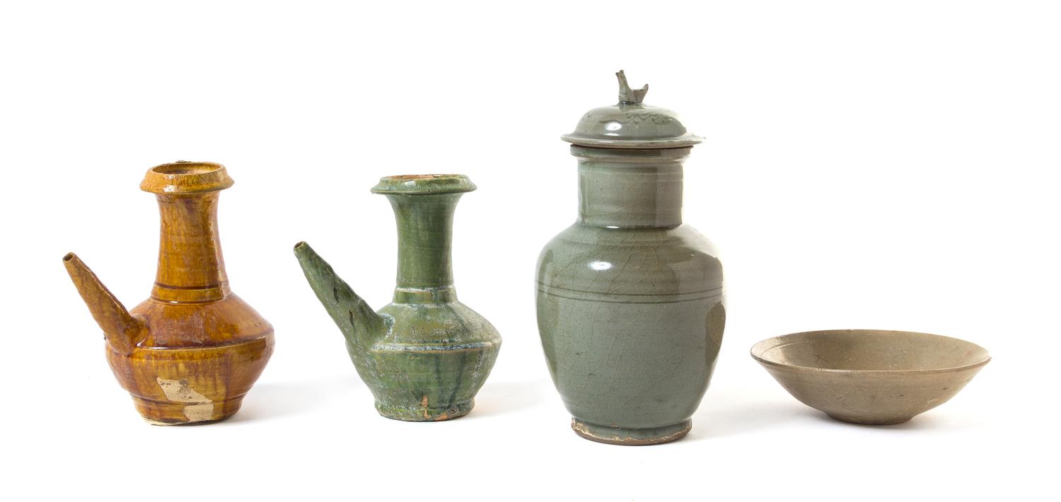 Four Monochrome Glazed Ceramic Vessels