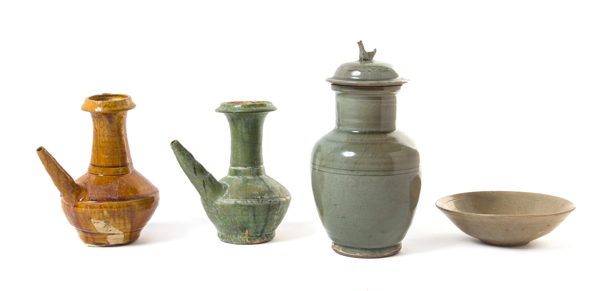 Four Monochrome Glazed Ceramic Vessels