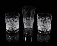Lalique, three Napsbury pattern molded and frosted glass drinking glasses, in two sizes